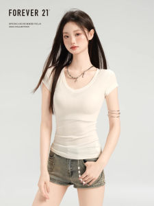 Slim Fit Basic White V-Neck T-Shirt Womens Summer 2025 New Casual Short Sleeve Top Forever 21 Simple Style Regular Length