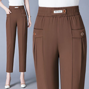 QIAOXIZI | Ice Silk Summer Mom Pants High Waist 7/8 Length Plus Size