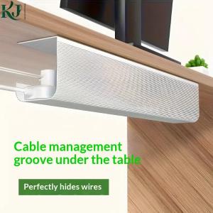 1PC 40cm/15.75inch PVC Under Table Cable Organizer Punch-free Office Wire Organizer Holder Easy Installation Wall-Mounted