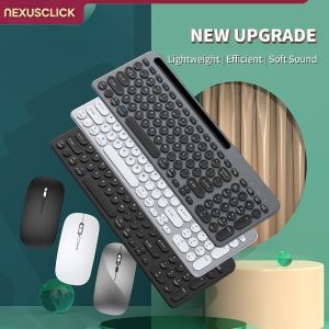 NexusClick New Wireless Bluetooth Keyboard Mouse Combo Type-C Rechargeable Ultra-thin Full Size Office Set for Laptop Mac iPad