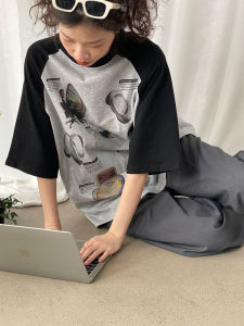 Sleepzoo 23SS Womens Retro Korean T-Shirt with Shoulder Inserts Versatile Casual Summer Wear Loose Fit BF Top