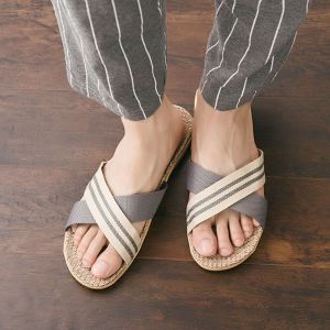 Đeo Chéo Vải Lanh Nhẹ Mây Dệt Thoải Mái Thoáng Khí Massage Trong Nhà Tại Nhà Cặp Đôi Dép Mát Mẻ Nam Nữ