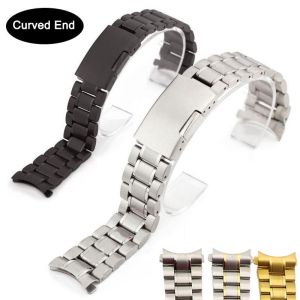 Aotelayer High Quality Solid Stainless Steel Elbow Universal Strap Men Women Five Beads Foliding Clasp Watchband 14 16 18 19 20 21 22 24mm
