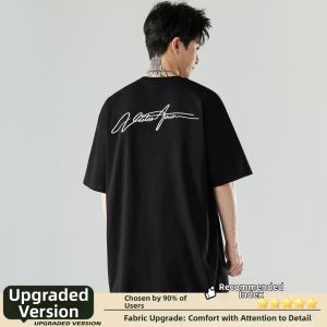 Wood soon | Ice Silk Letter Embroidered American Streetwear Loose Mens Short Sleeve T-shirt