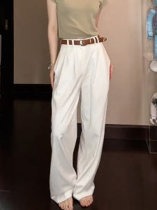 White High Waist Simple Versatile Straight Leg Wide Leg Casual Pants Suit Pants Summer 2024 New Loose Slimming Long Pants