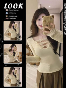 Elegant Lace Patchwork V-neck Fitted French Tee