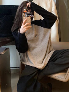 Womens Long Sleeve Long Pants Sleepwear Set Spring Autumn Cute Cartoon Print Home Clothes Outerwear Large Size Knitted Cotton