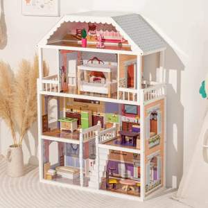 KiddieStore Wooden Doll House Kidkraft Windmill Wooden LED light Dollhouse Mansion for Kids Toys / Pretend Playset Big Wooden Doll House