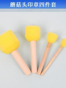 round Sponge Stamp Tool for Childrens Art Drawing Materials Mushroom Head DIY Graffiti Painting Craft Kit Wood Made for Kids