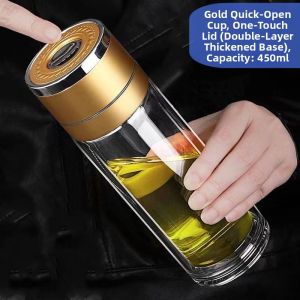 Double Layer Tea Water Separation Glass Cup Quick Open Logo Customization