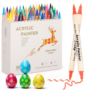 ปากกาสีอะคริลิคแบบหัวพู่กันคู่และหัวแหลม 12-80 สี สำหรับงานศิลปะบนไม้ หิน แก้ว เซรามิก งาน DIY และกราฟฟิตี
