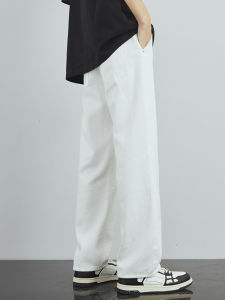 กางเกงยีนส์ทรงตรงหลวมๆ สีขาว สไตล์อเมริกัน สำหรับผู้ชายและผู้หญิง กางเกงขายาวทรงหลวมสบายๆ ทรงหลวม สไตล์ลำลอง