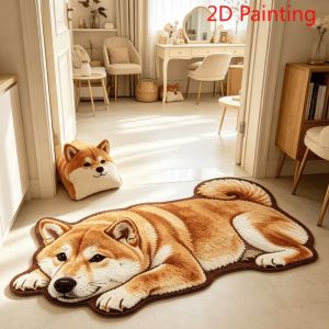 VIKAMA Rottweiler Dog Shaped Plush Area Rug Washable Anti Slip Floor Mat Bedroom Balcony Pet Lover Cute Home Decor