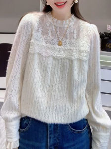 QINGNAER | Elegant Lace Patchwork Top Warm Plush