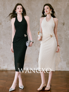 WANGXO | Đầm Mermaid Ôm Dáng Trung Bình Cổ Xẻ Chéo Có Kim tuyến