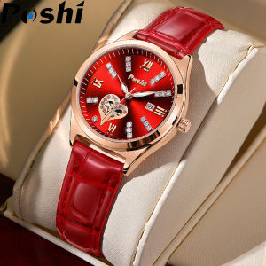 POSHI Jam tangan perempuan cantik waterproof Watches Fashion Retro Leather Watch For Women 2022 NEW original Hollow out design Ladies Wristwatch Quartz with BOX Calendar Dial Luminous Pointer