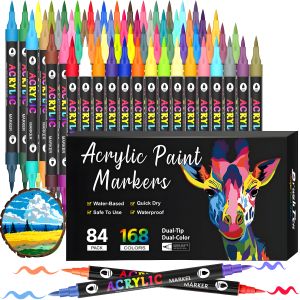 Acrylic Paint MarkersDual tips Dual Color Pens for Rock PaintingCanvasWoodGlassCeramicFabricPlasticEgg.Soft Brush Tips