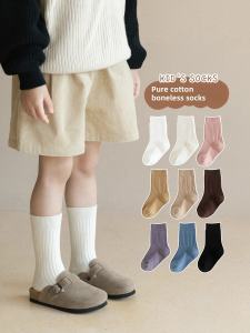 Pure ผ้าฝ้าย ถุงเท้าถึงกลางน่อง ถุงเท้าเด็กชายหญิง เด็กทารก อินเทรนด์ ฤดูใบไม้ร่วง ฤดูกาล สไตล์เกาหลี ยืดได้ ผ้าสบาย ผ้าฝ้าย