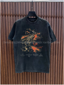 Áo Thun Cotton American Rocker Korn 260g Cổ Tròn Dài Tay in Họa Tiết Phong Cách Retro Dành Cho Nam Và Nữ