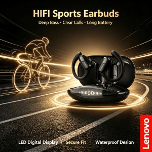 Lenovo | Lenovo XT80 TWS Earhook Sports Earphones Bluetooth Wireless Headsets HiFi Stereo Game Earbuds Comfort Fit LED Power Display
