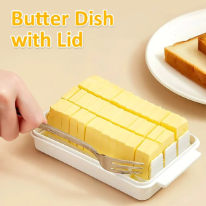 Plastic Butter Dish with Dividable Lid Quantitative Cutting Butter Dish Butter Airtight Preservation Container Box Butter Dish for Refrigerator