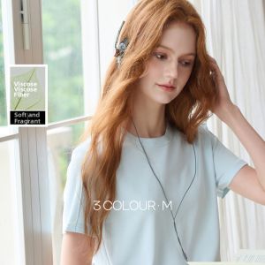 3COLOUR·S | Simple Solid Color Round Neck Short Sleeve T-Shirt Slim Casual M