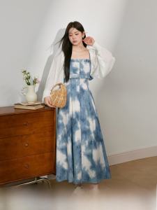 Plus Size French Tie-Dye Two-Piece Slip Dress & Cardigan Set Summer
