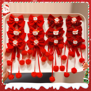 2 pcs Christmas Red Bowtie Hairpins Festive Furry Tassel Santa Elements Hair Accessories for Girls Holiday Daily Styling Parties