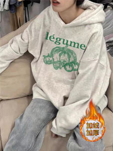 Pure Cotton American Style Hoodie Womens Grey Loose Lazy Outerwear Autumn 2024 New Fashion Brand Tagkita Printed Kangaroo Pocket