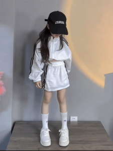 Girls Summer Thin Long Sleeve Sun Protection Suit Set Two Pieces Childrens Outerwear Anti-Uv Clothes for Big Kids And Tweens