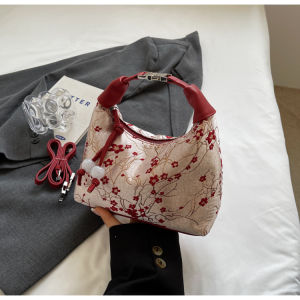Red Embroidered Crossbody Wedding Bag Womens Fashionable Chinese Style Handbag Single Shoulder Soft Fabric Dumpling Shape