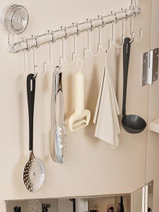 Kitchen Sliding Track Hook Rack Cabinet Interior Storage Organizer No Drilling Required Hanging Rod Shelf Rack Home Organizer