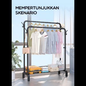 Rak Gantungan Baju Pakaian BONBOX Besi Serbaguna Multifungsi Gawang Jemuran Stand Hanger Tiang Berdiri Double Butik