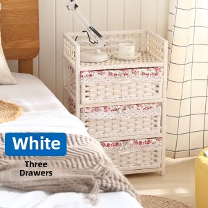 Rattan Woven Nightstand Drawer Style Bedroom Storage Cabinet Handmade Basketry Simple Small Size Country Style Bedside Table