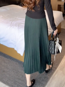 MANMI | Chân Váy Xanh A-line Dài Elegent Đỡ Béo Cao