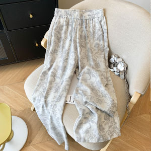 YEZATIIO | Quần Dài Form Suông In Hình Retro Bằng Vải Linen
