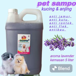 sampo kucing& anjing anti kutu anti jamur anti bakteri anti bau anti kuman anti rontok aroma lavender kemasan 5 liter