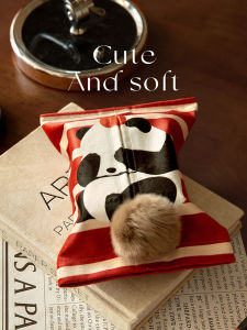 Full of Vitality Paper Cover Car Tissue Box Cute Panda Red Fabric Hanging Car Tissue Bag Buggy Bag