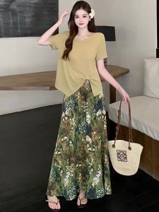 RELNLEX | Bộ Thời Trang Hai Món Phong Cách Pháp Áo T Tay Ngắn và Chân Váy