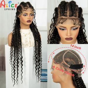 34Inch Synthetic Lace Braiding Wigs Lace Front Twisted Braided Wig for Black Women Full Lace Cornrow Braids Wigs with Baby Hair