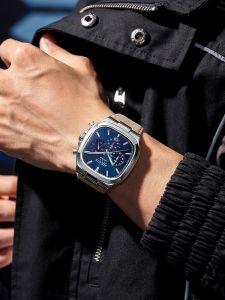 Julius | Đồng Hồ quartz Nam Thời Trang Mặt Vuông Lớn Hiển Thị Ngày Đèn Led