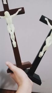 Luminous Crucifix with Stand 12 1/2 inches Glow in the Dark Standing Cross Wooden Standing Cross Decor Altar Cross with Stand Double-Sided Display Table Cross for Home Chapel Church Decor