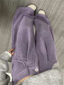 High Waist Draped Straight Leg Velvet Trousers for Women Purple Loose Suit Pants Casual High Waist Straight Leg Trousers