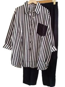 Striped Single-Breasted Shirt And Pants Set Long Sleeve Casual Sportswear Two-Piece Suit Chinese Manufacturer Spring Collection