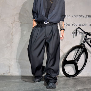 กางเกงขาสั้นผ้ายืดลำลองทรงหลวมสำหรับผู้ชาย สีดำ กางเกงขายาวทรงหลวมสบาย ๆ สไตล์ญี่ปุ่น กางเกงขายาวทรงหลวมสี่เหลี่ยมผืนผ้า ทรงเข้ารูป ทรงเข้ารูป