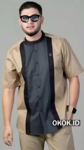 Baju Koko Couple Ayah dan Anak Laki-Laki Harga Terpisah Kemeja Kurta Kerah Sanghai Lengan Pendek Bahan Kapas Premium Seragam Hadroh Santri