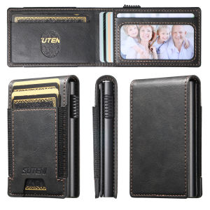 SUTENI Faux Leather Card Slot Wallet Flip Cover Card Box Pressing The Button Automatically Ejects The Card