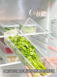 8Pcs Refrigerator Organizer Box with Lid Food Fresh-keeping Box Rectangular Scallion Spaghetti Container Box Kitchen Stackable Transparent Storage Boxes