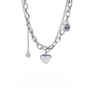 KANCAI Double Layered Heart Smiley Face Sweatshirt Necklace Womens Style Autumn Winter Korean Version Fashion Versatile Sweater Chain