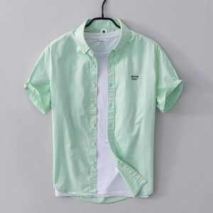 Summer Thin Casual Embroidered Short Sleeve Shirt Loose Fit Youth Trendy Half Sleeve Shirt for Men Breathable Lightweight Shirt